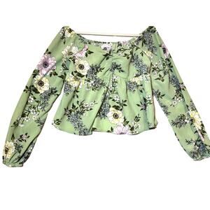 Derek heart MilkMaid Babydoll Top Boho Floral off shoulder‎ pirate sleeve sz L